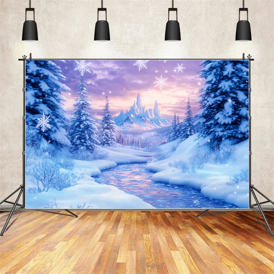 Wonderland Backdrop Frozen River Mountain Twilight Winter Photo Backdrops UK LXX510-86
