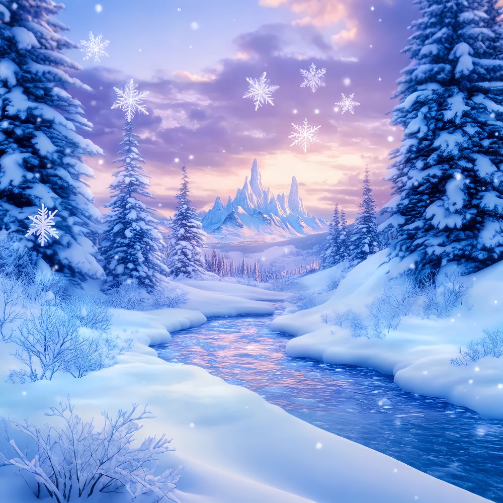 Wonderland Backdrop Frozen River Mountain Twilight Winter Photo Backdrops UK LXX510-86