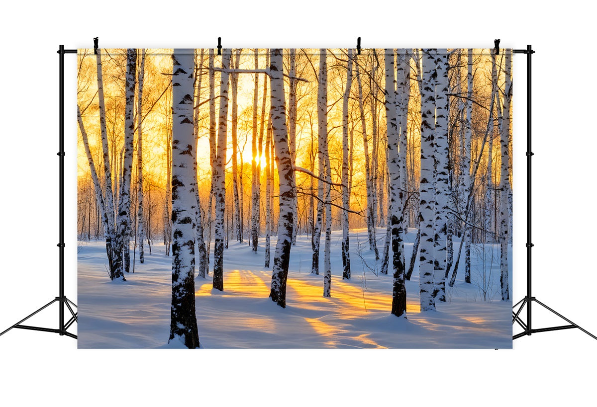 Winter Forest Backdrop Golden Sunrise Birch Wonderland Winter Backdrop UK LXX510-87