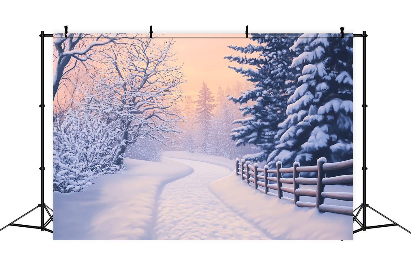 Wonderland Backdrop Snowy Path Golden Pines Winter Backdrop For Photography UK LXX510-89