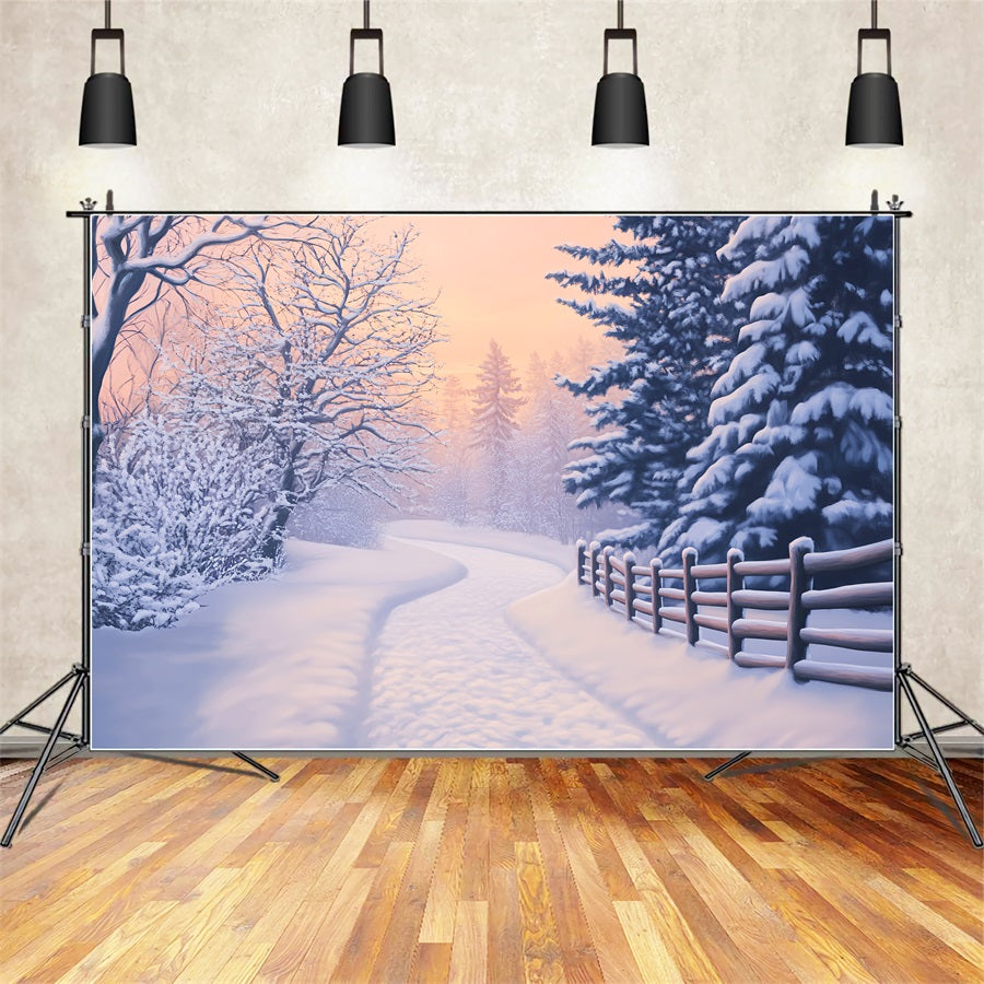 Wonderland Backdrop Snowy Path Golden Pines Winter Backdrop For Photography UK LXX510-89