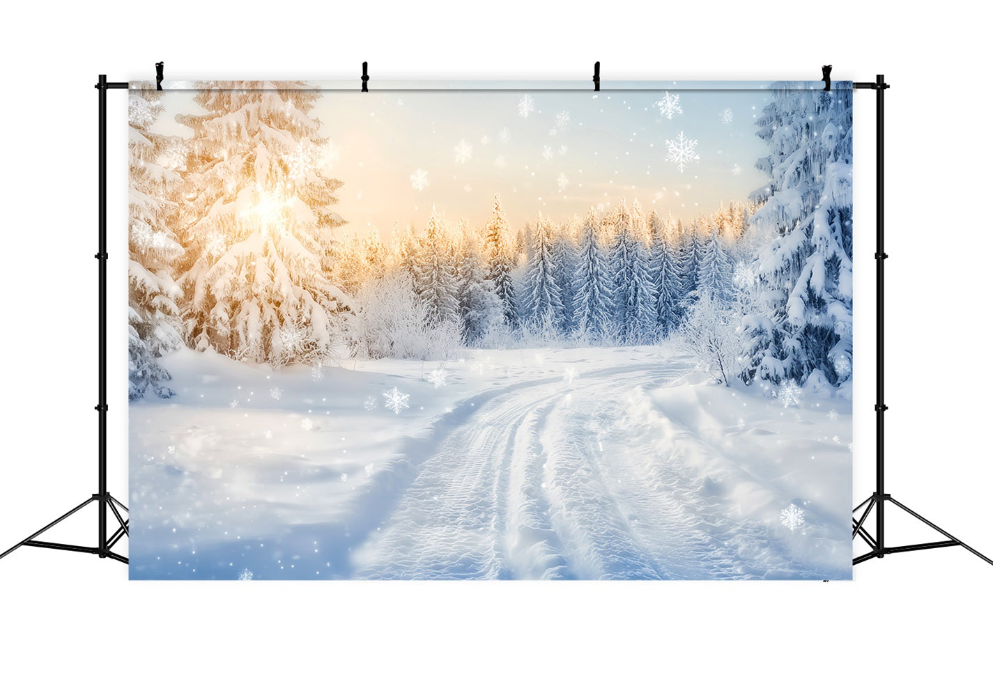 Winter Wonderland Backdrop Sparkling Forest Sunrise Trail Winter Backdrops UK LXX510-90