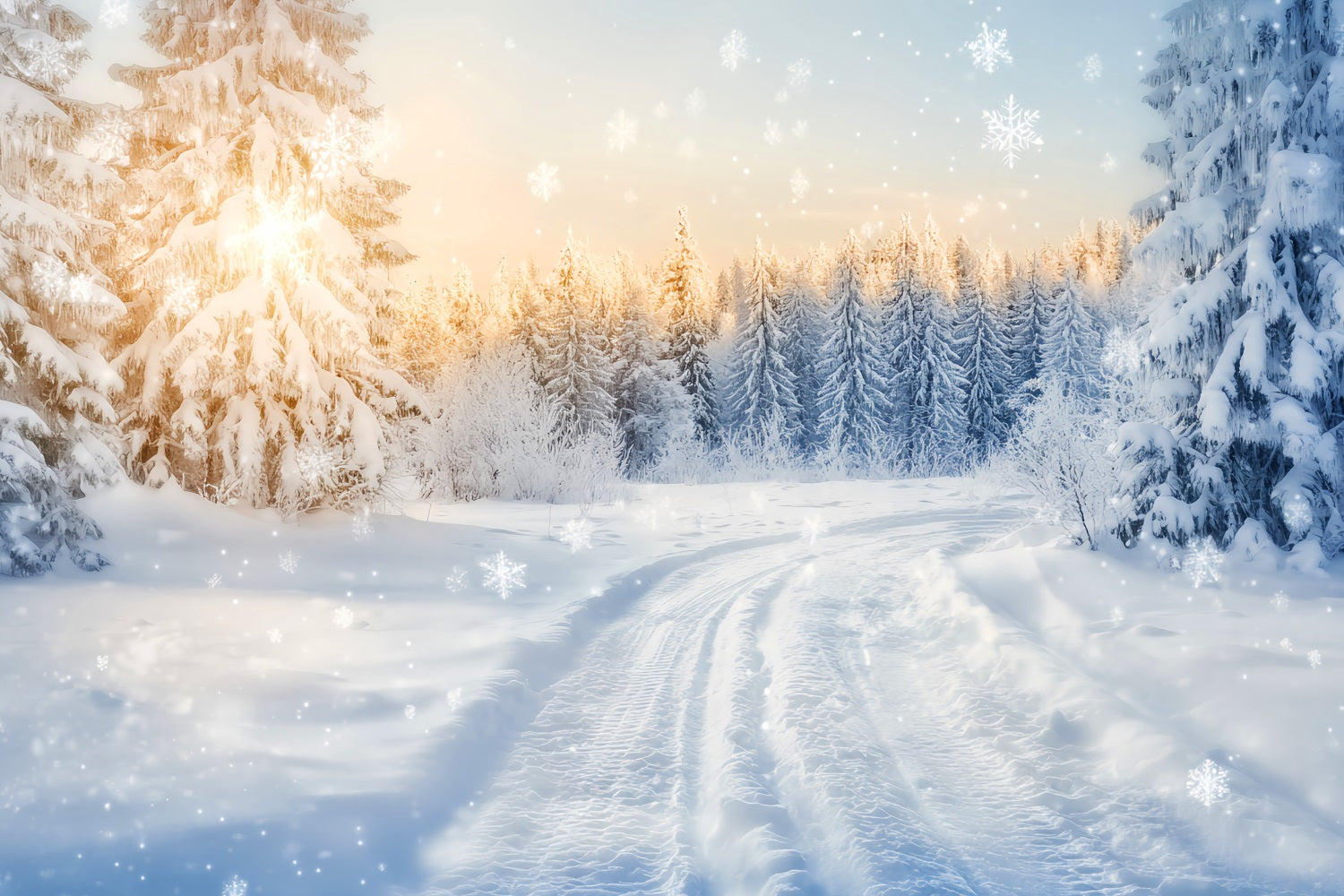 Winter Wonderland Backdrop Sparkling Forest Sunrise Trail Winter Backdrops UK LXX510-90