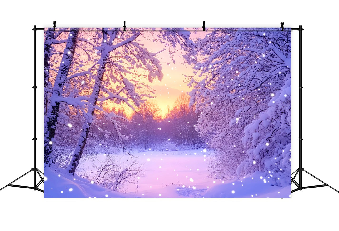 Winter Wonderland Backdrop Pink Sunrise Snow Forest Winter Backdrop UK LXX510-92