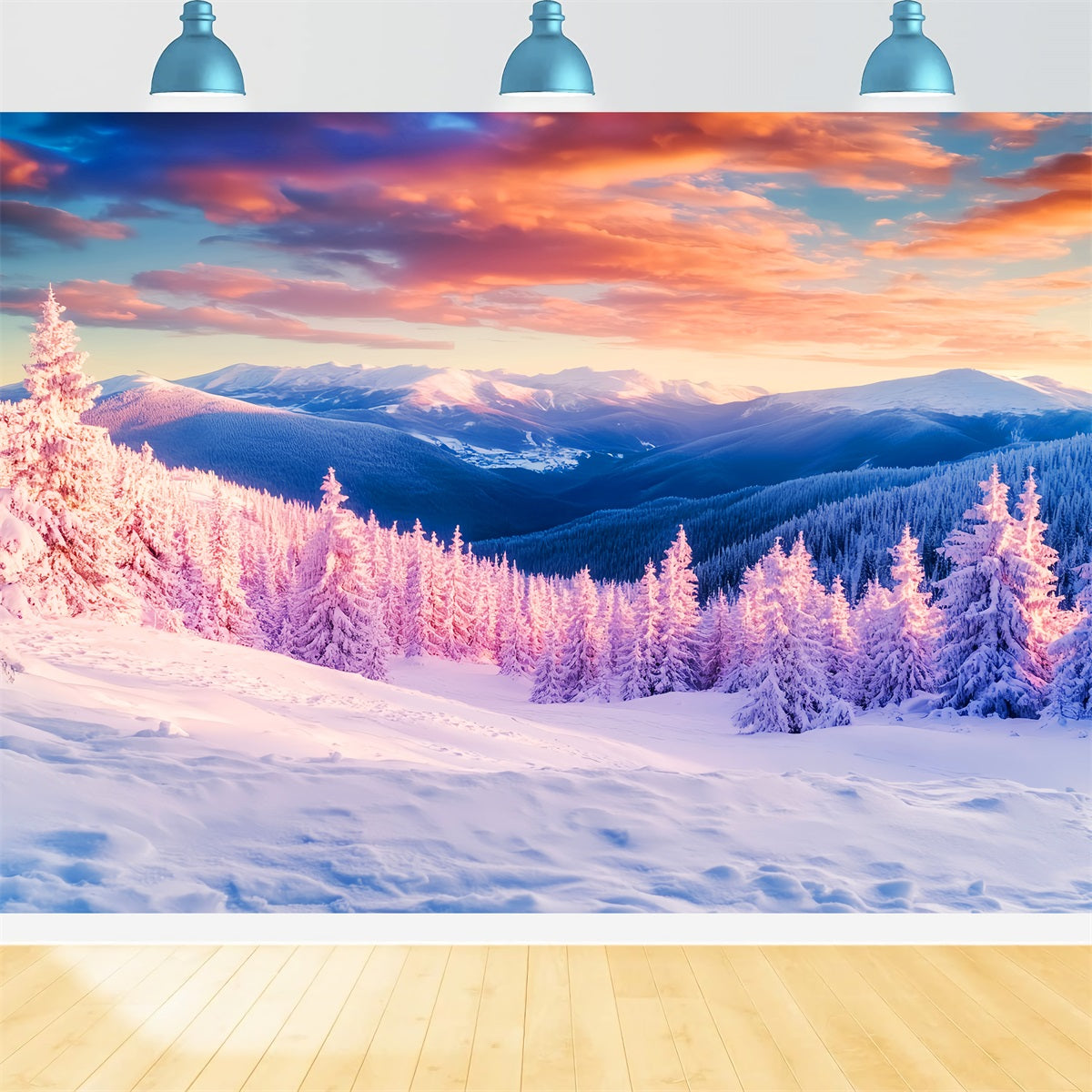 Winter Mountain Backdrop Golden Peaks Frost Valley Winter Backdrops UK LXX510-93