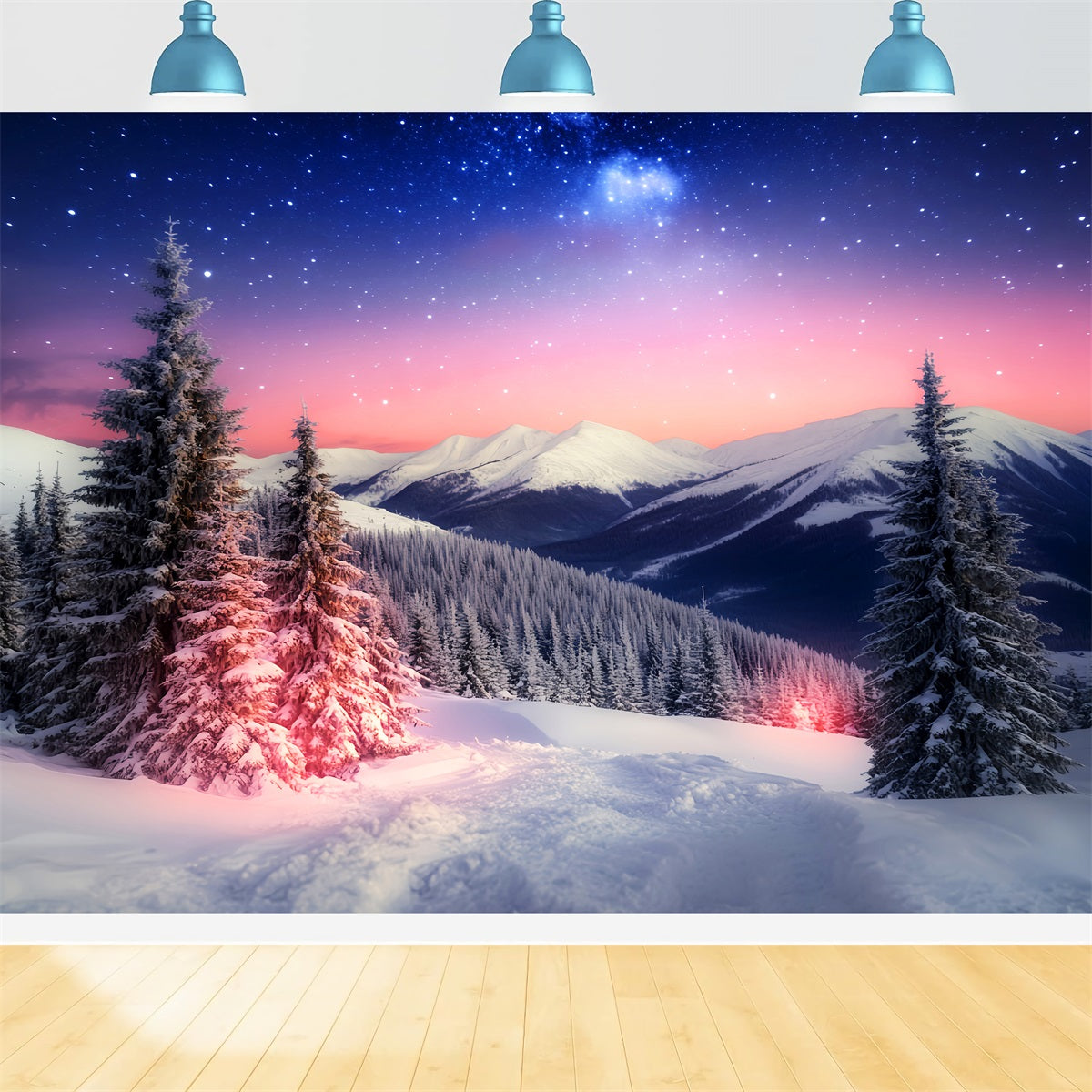 Winter Sky Backdrop Starlit Mountain Winter Glow Winter Backdrop UK LXX510-94
