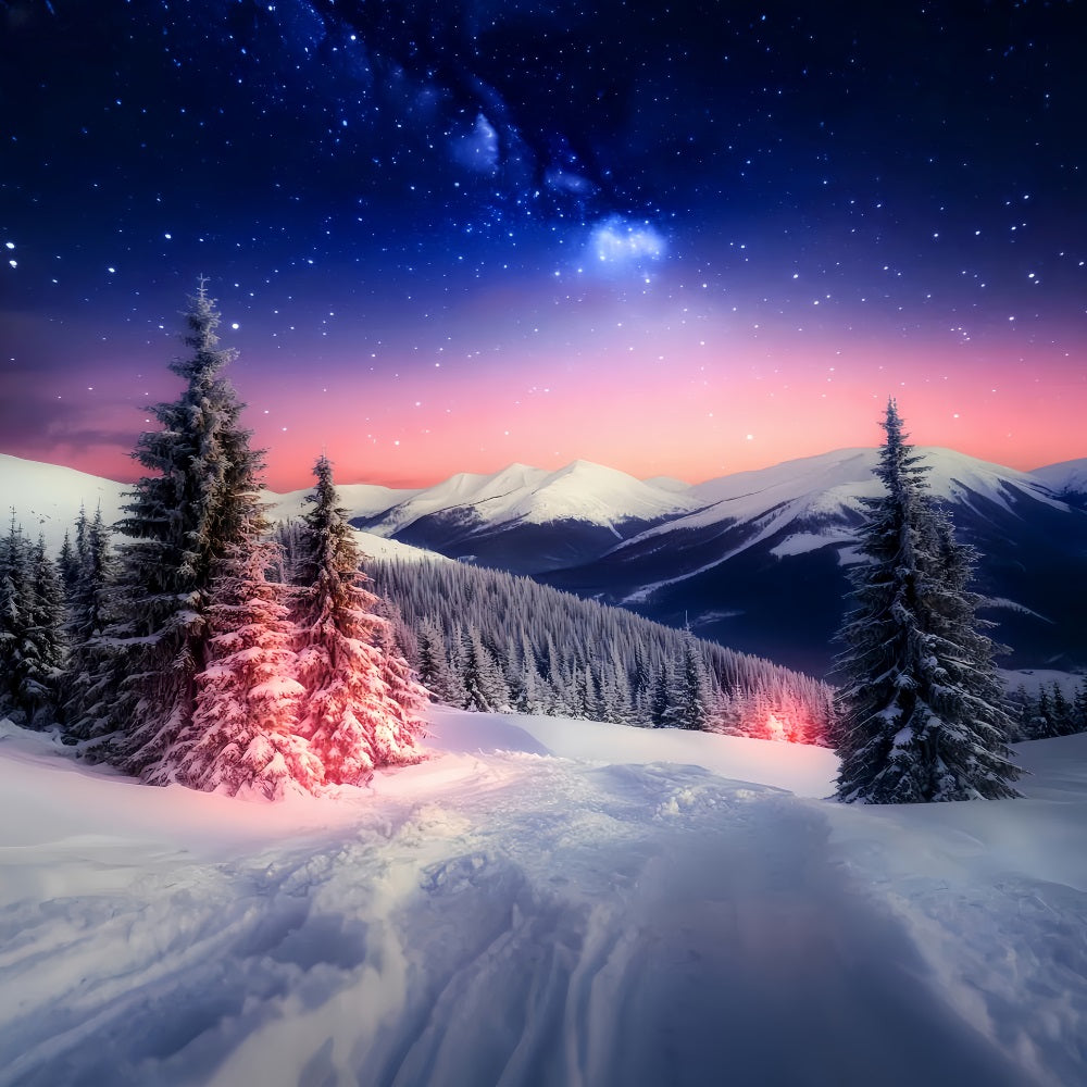 Winter Sky Backdrop Starlit Mountain Winter Glow Winter Backdrop UK LXX510-94