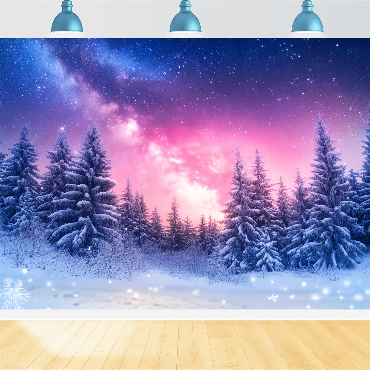 Winter Sky Backdrop Galaxy Snow Pine Glow Winter Photography Backdrops UK LXX510-96