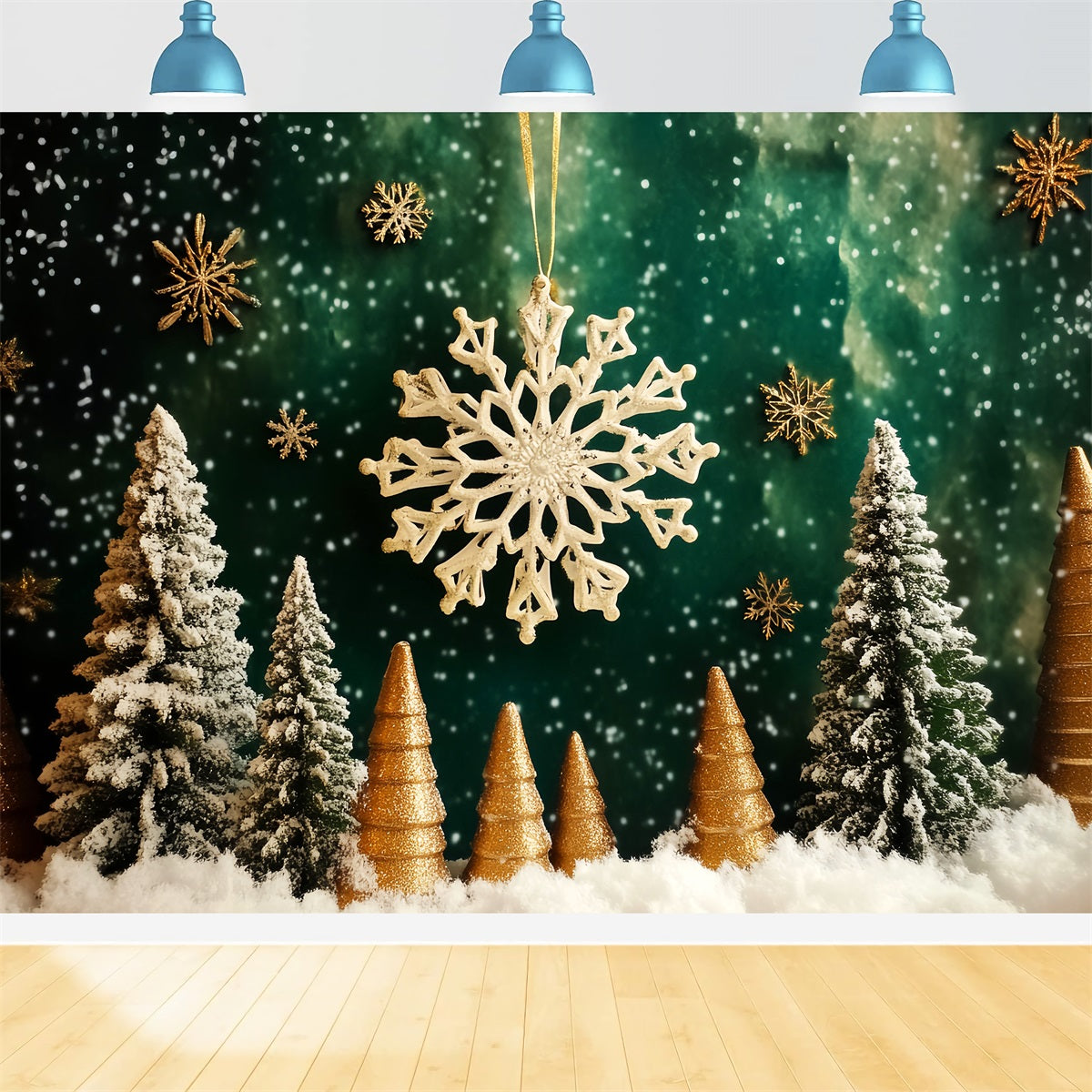 Snowflake Backdrop Golden Snowflake Forest Magic Winter Backdrops UK LXX510-98