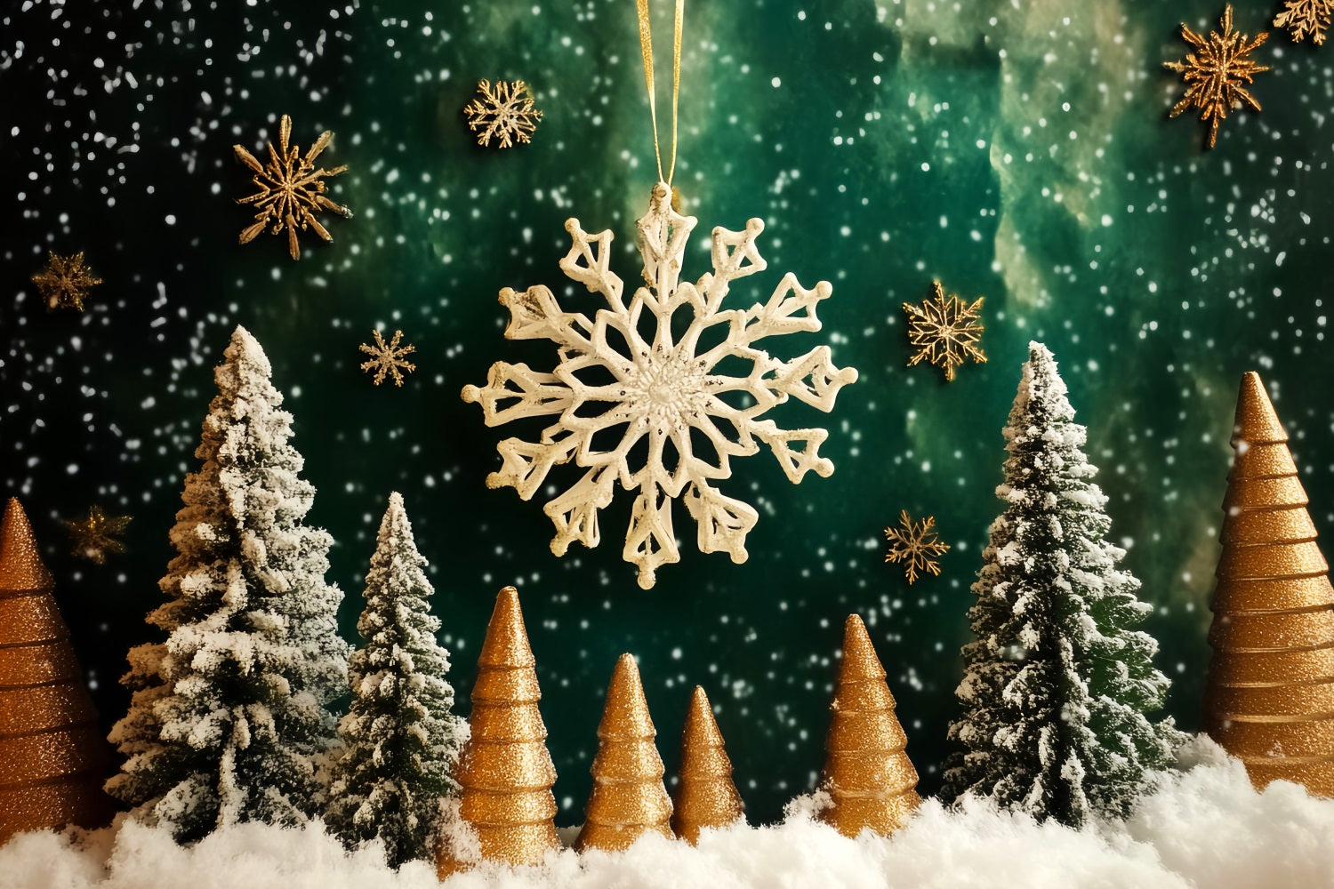 Snowflake Backdrop Golden Snowflake Forest Magic Winter Backdrops UK LXX510-98