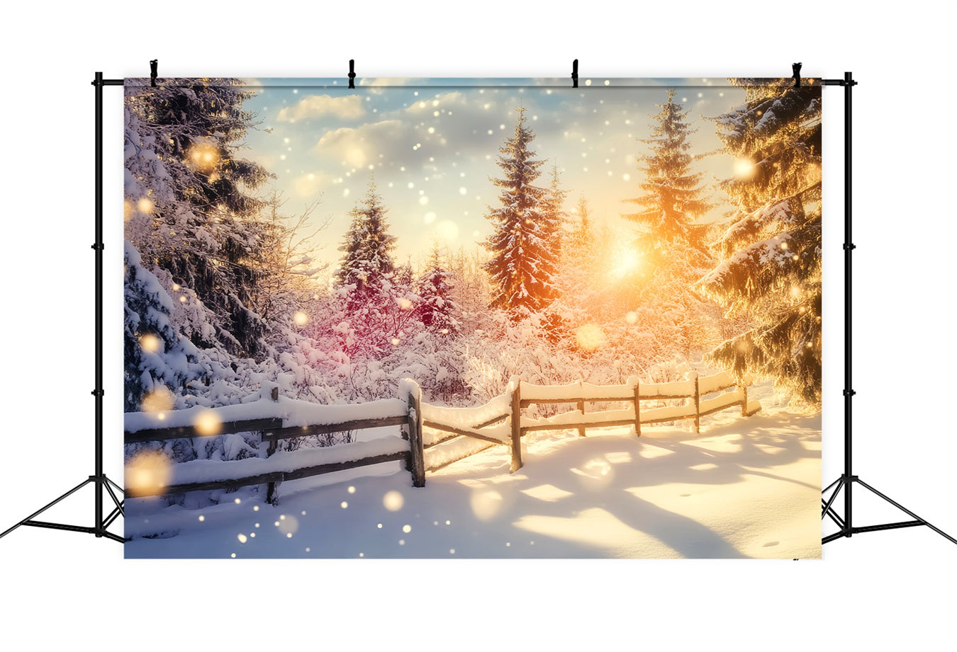 Wonderland Backdrop Sparkling Sunset Snow Fence Winter Photo Backdrops UK LXX510-99