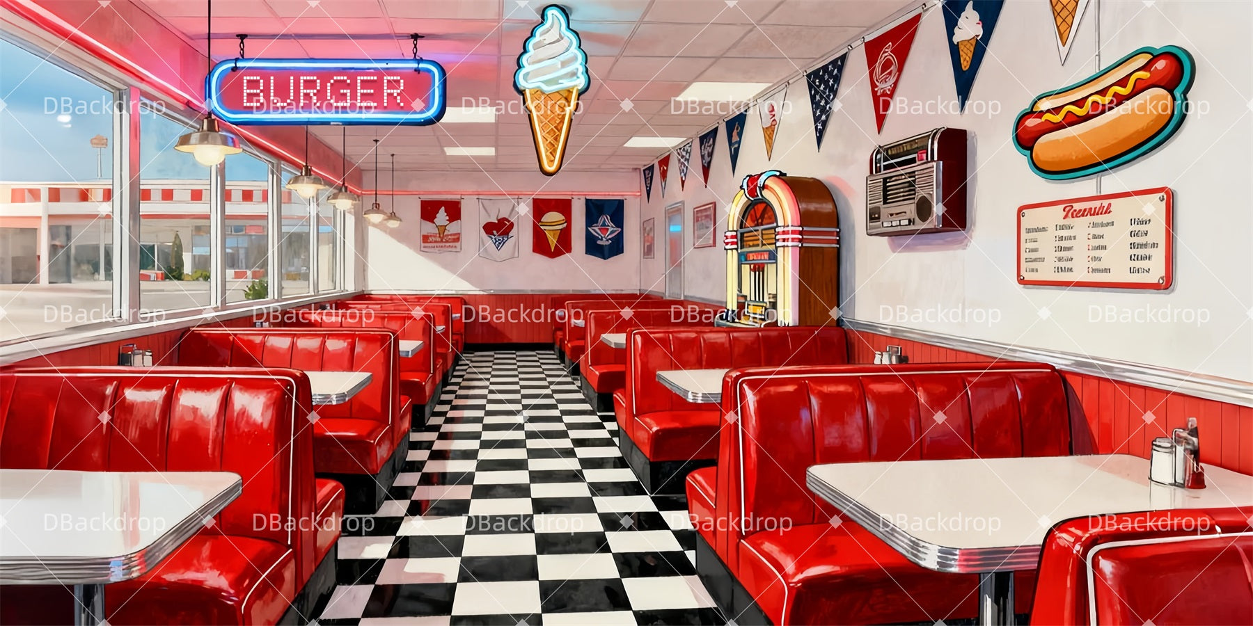 Theater Stage Backdrop Red Classic Diner School Dance Backdrop UK LXX510-T19