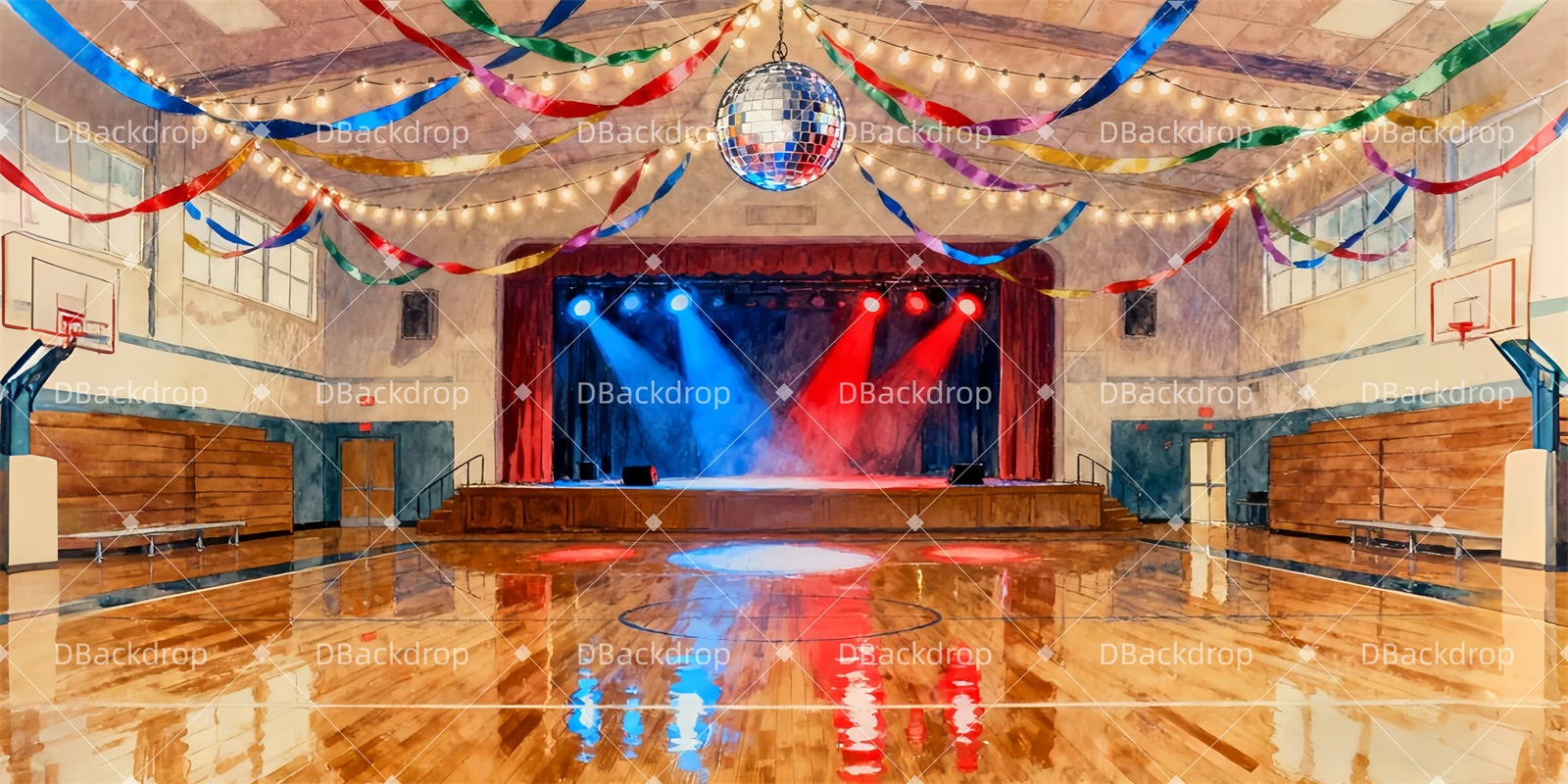 School Play Backdrops Gymnasium Lights Theater Stage Backdrop UK LXX510-T24