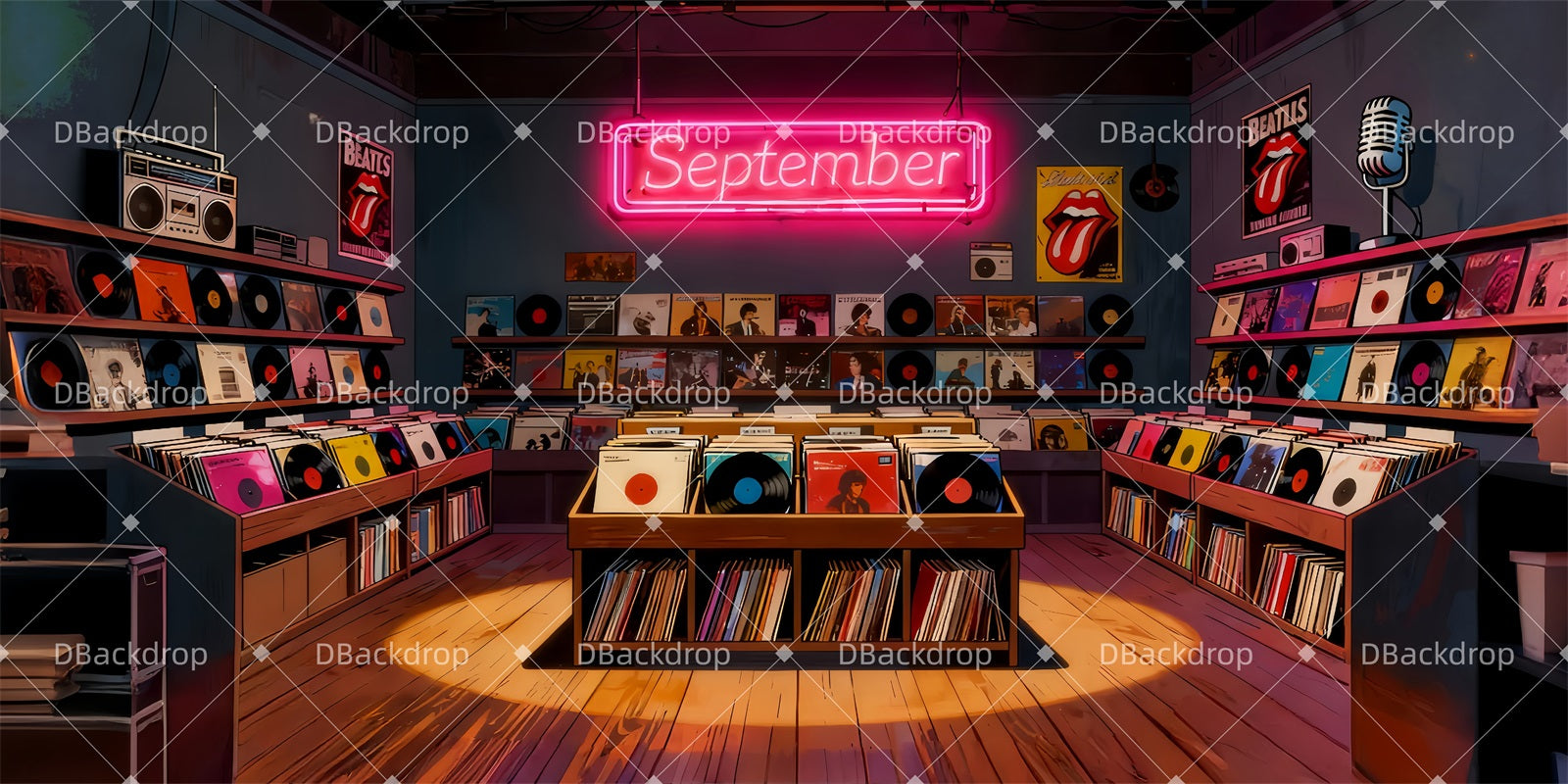 School Play Backdrops Retro Record Room Stage Backdrop UK LXX510-T35