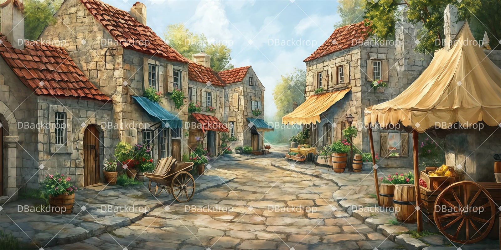 Scenic Backdrops Charming Market Square Movie Theater Backdrop UK LXX511-T125