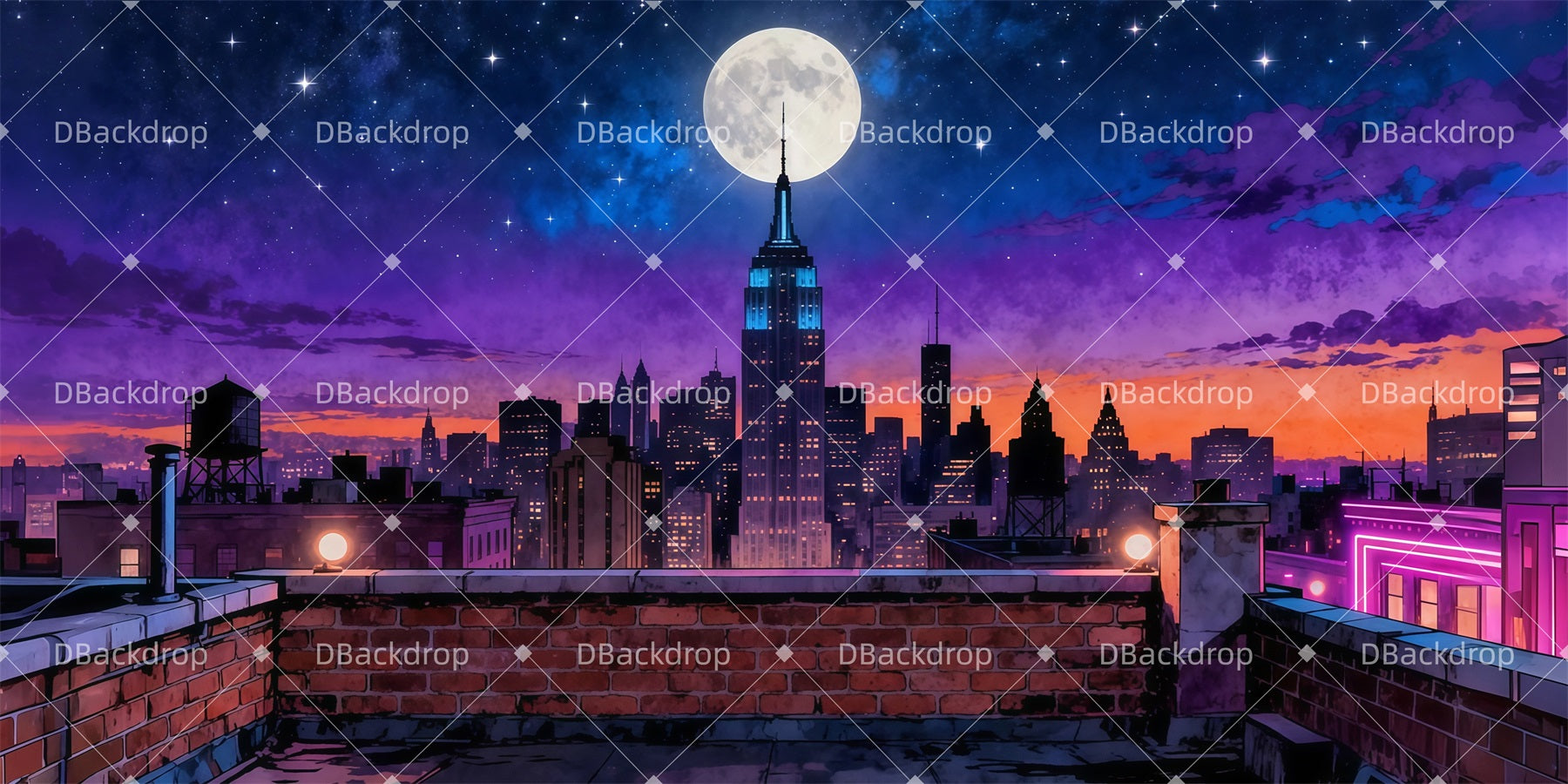 Professional Stage Backdrops Neon Rooftop Night Performance Backdrop UK LXX511-T30