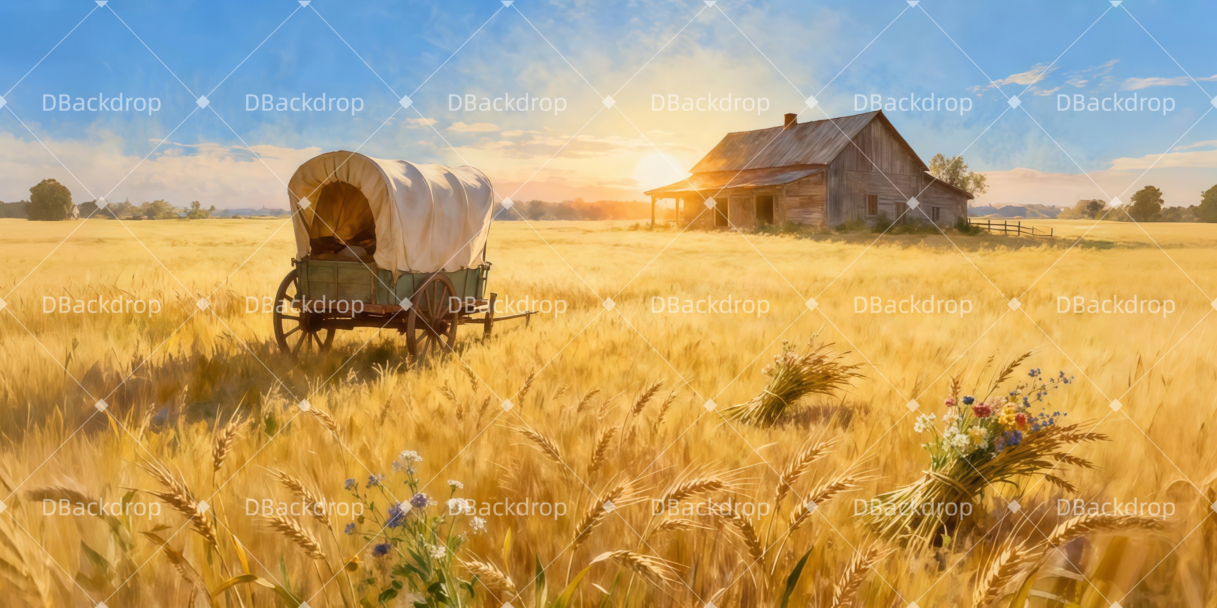 Theater Backdrop Farmhouse Sunrise Stage Scenery Backdrops UK LXX511-T34