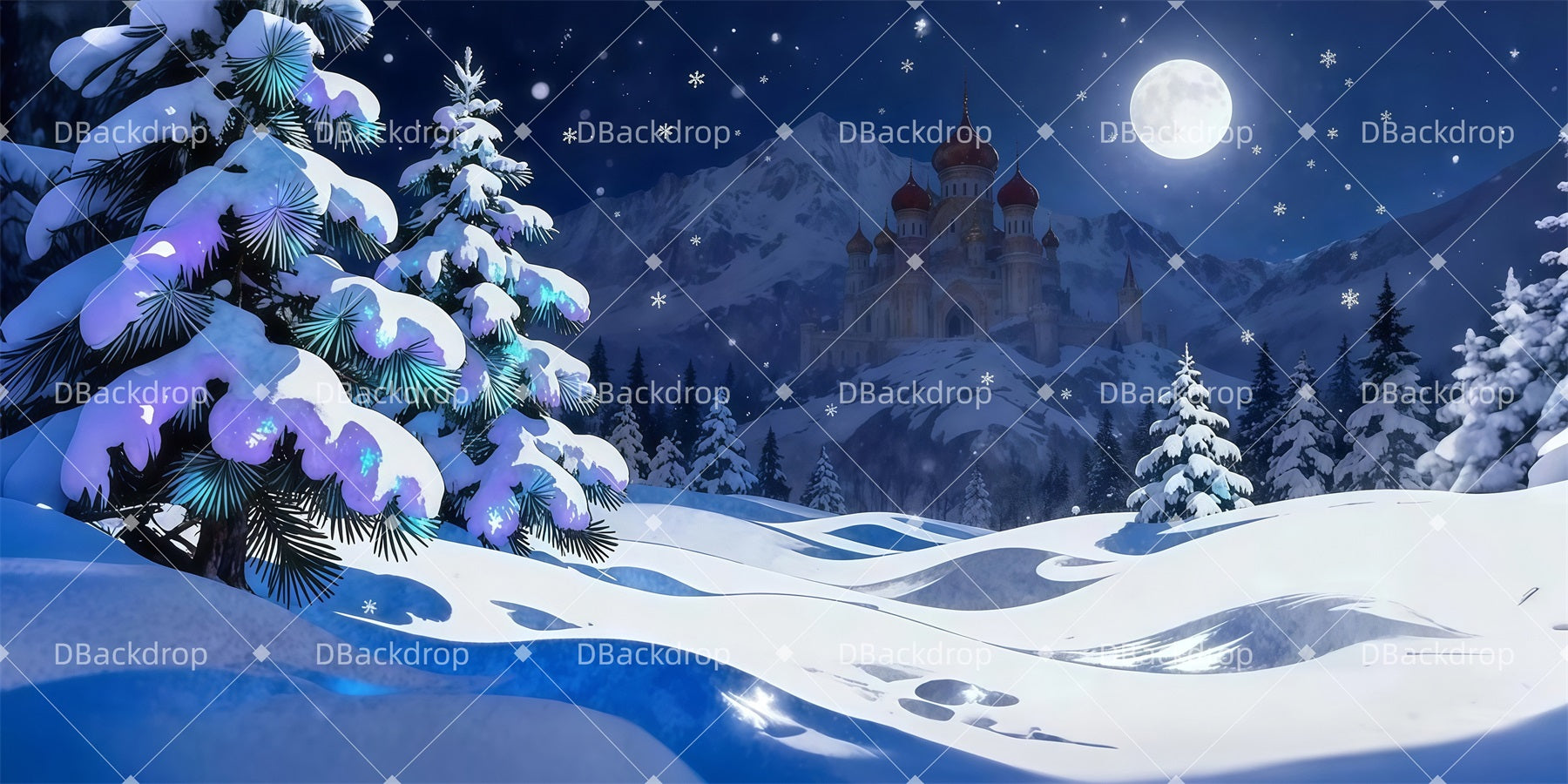 Theater Stage Backdrop Moonlit Winter Castle Forest Stage Backdrop UK LXX511-T81
