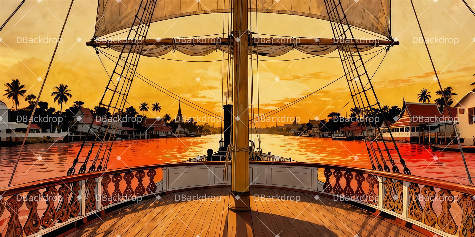 Stage Backdrops Oriental Harbor Sail Theater Backdrops For Sale UK LXX511-T91