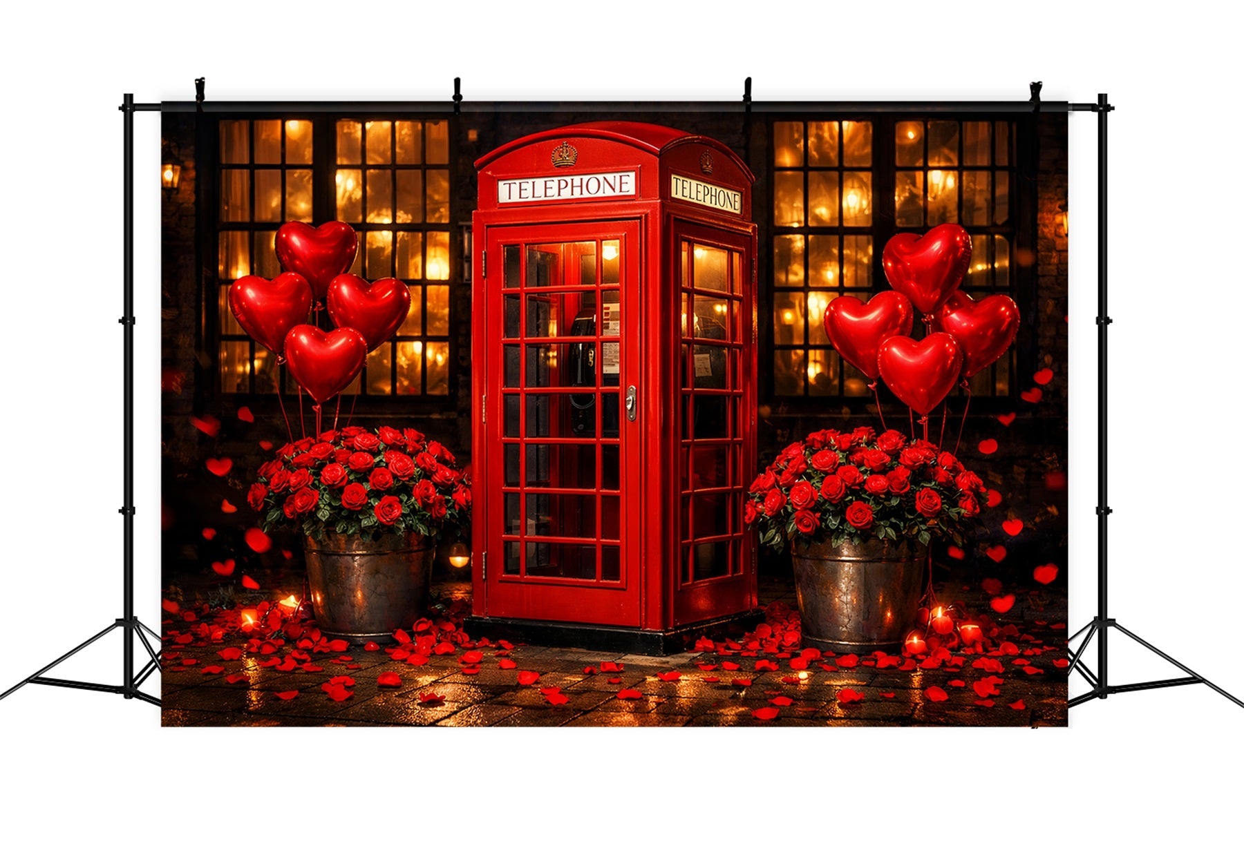 Heart Balloon Backdrop Red Telephone Booth Red Roses Backdrop UK LXX512-101