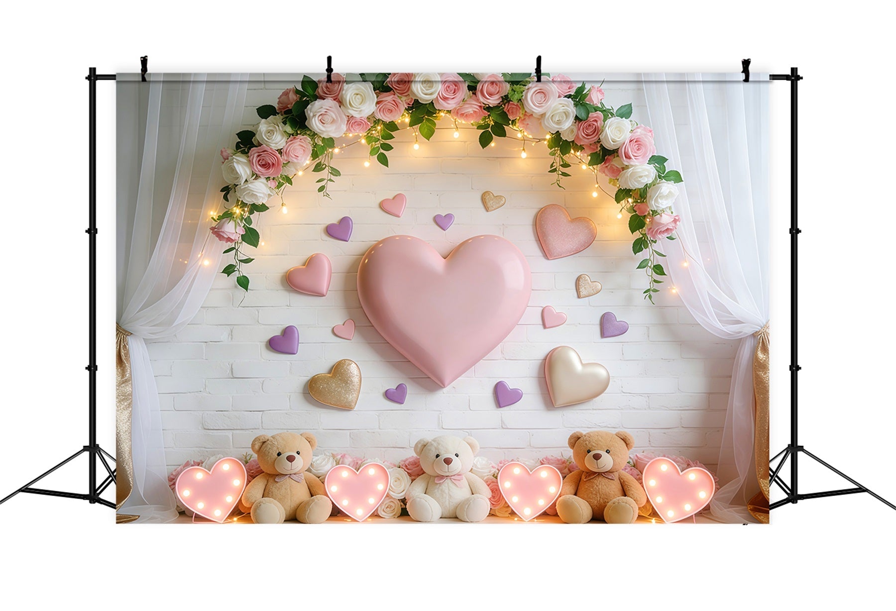 Love Backdrops Sweet Heart Teddy Bear Glow Romantic Backdrop UK LXX512-145
