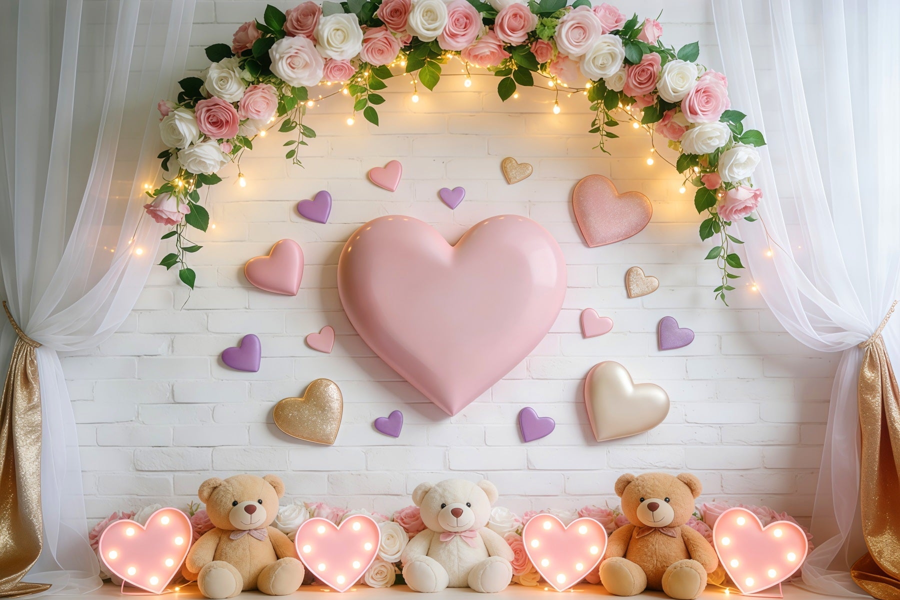Love Backdrops Sweet Heart Teddy Bear Glow Romantic Backdrop UK LXX512-145
