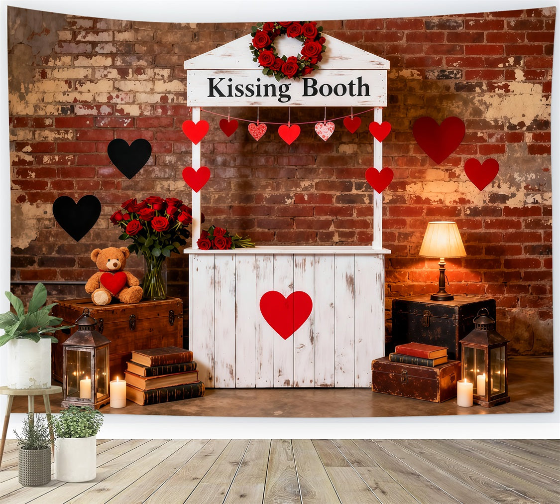 Heart Garland Backdrop Kissing Booth Brick Charm Valentine Photo Backdrop UK LXX512-156