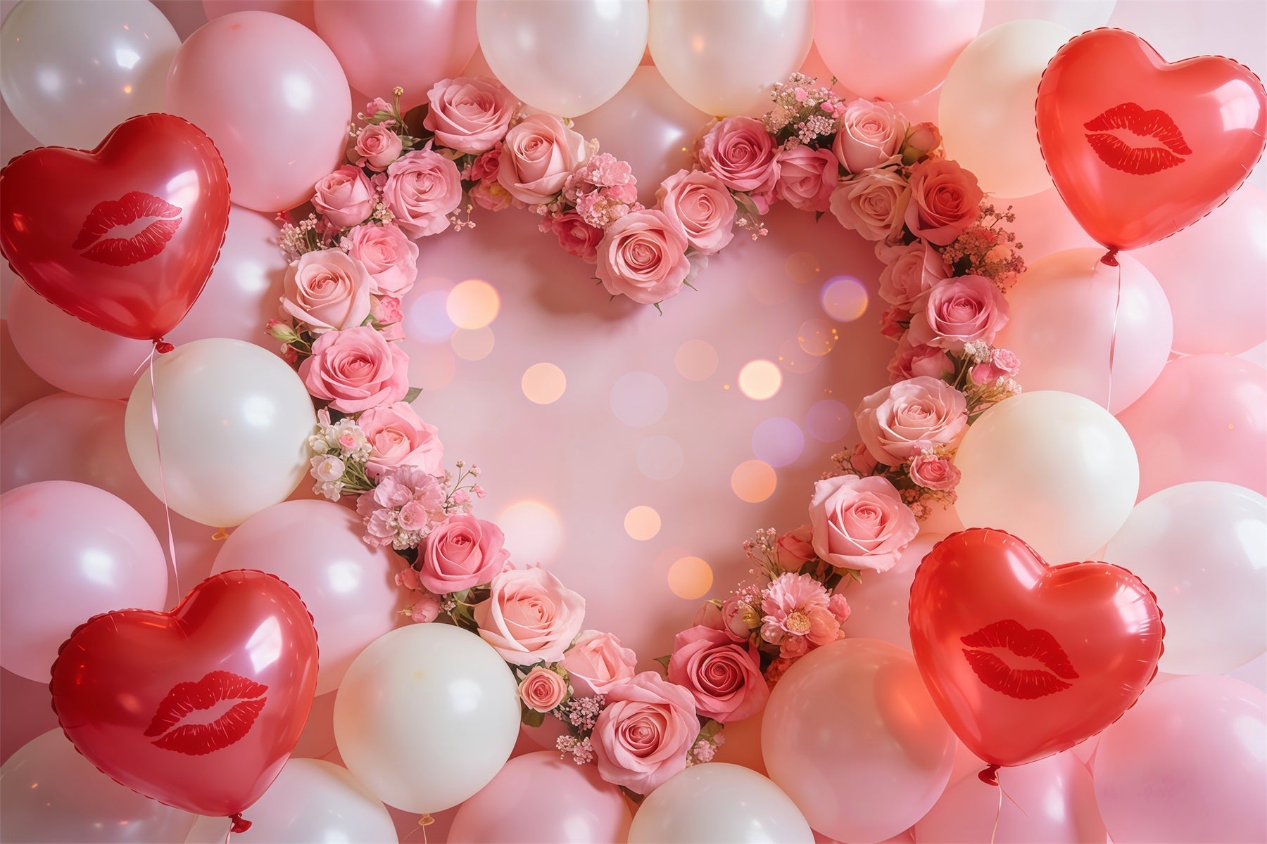 Heart Balloon Backdrop Blush Rose Heart Wreath Valentine Backdrop UK LXX512-159