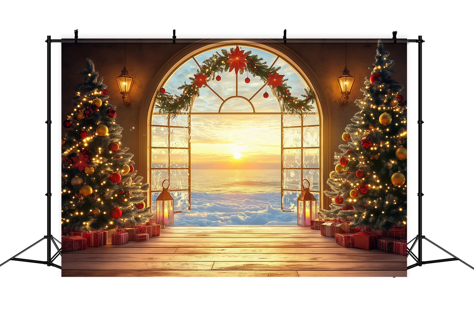 New Years Backdrops Festive Christmas Sunrise View Happy New Year Backdrop UK LXX512-16