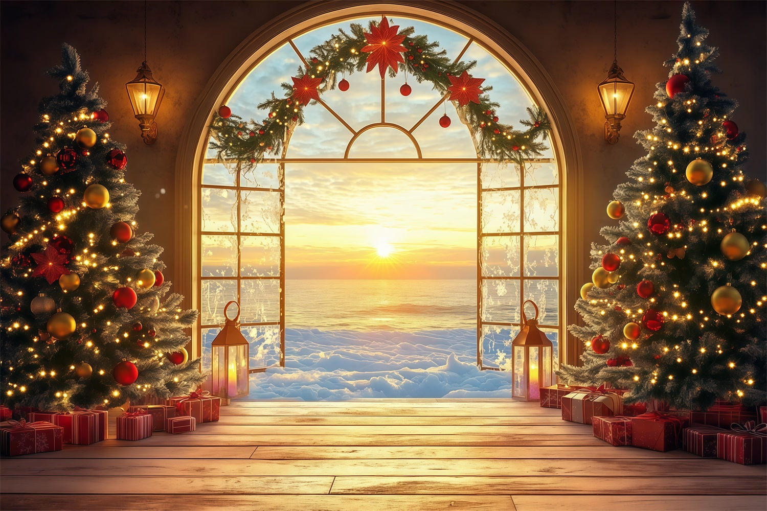 New Years Backdrops Festive Christmas Sunrise View Happy New Year Backdrop UK LXX512-16