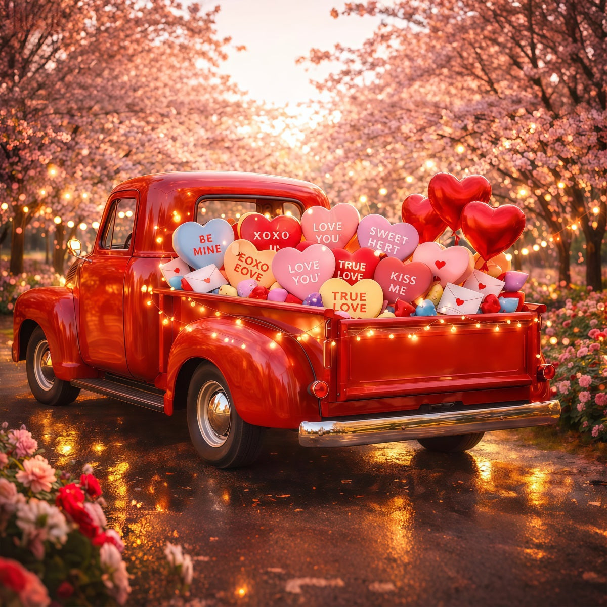 Valentine Backdrops Vintage Love Truck Candy Candy Hearts Backdrop UK LXX512-172