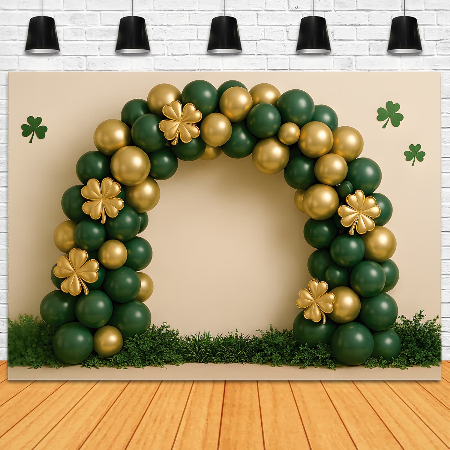 St Patrick Backdrop Emerald Gold Clover Balloon Arch Lucky One Backdrop UK LXX512-28
