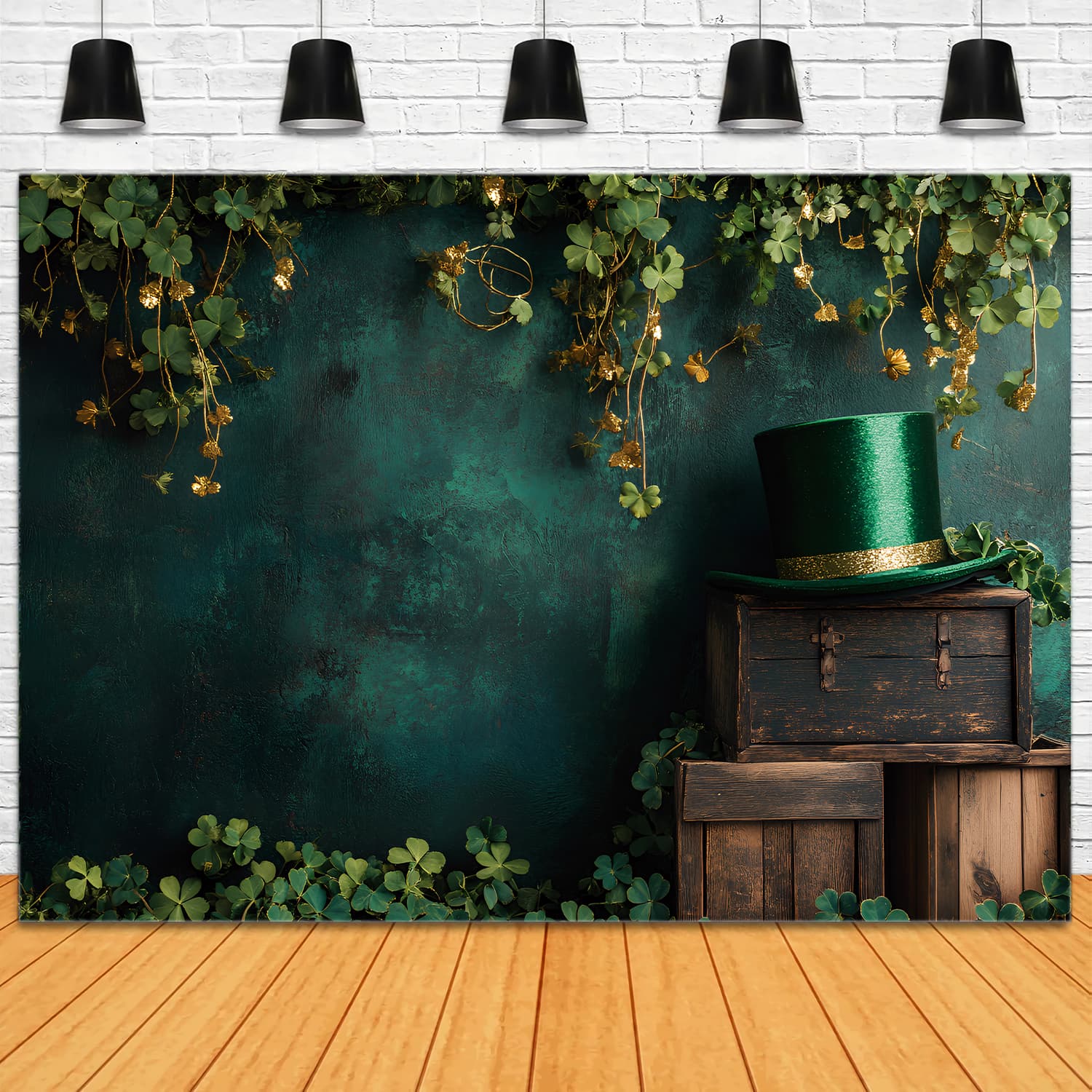 St Patrick's Backdrop Green Top Hat Clover Vines St Patrick's Day Backdrop UK LXX512-29