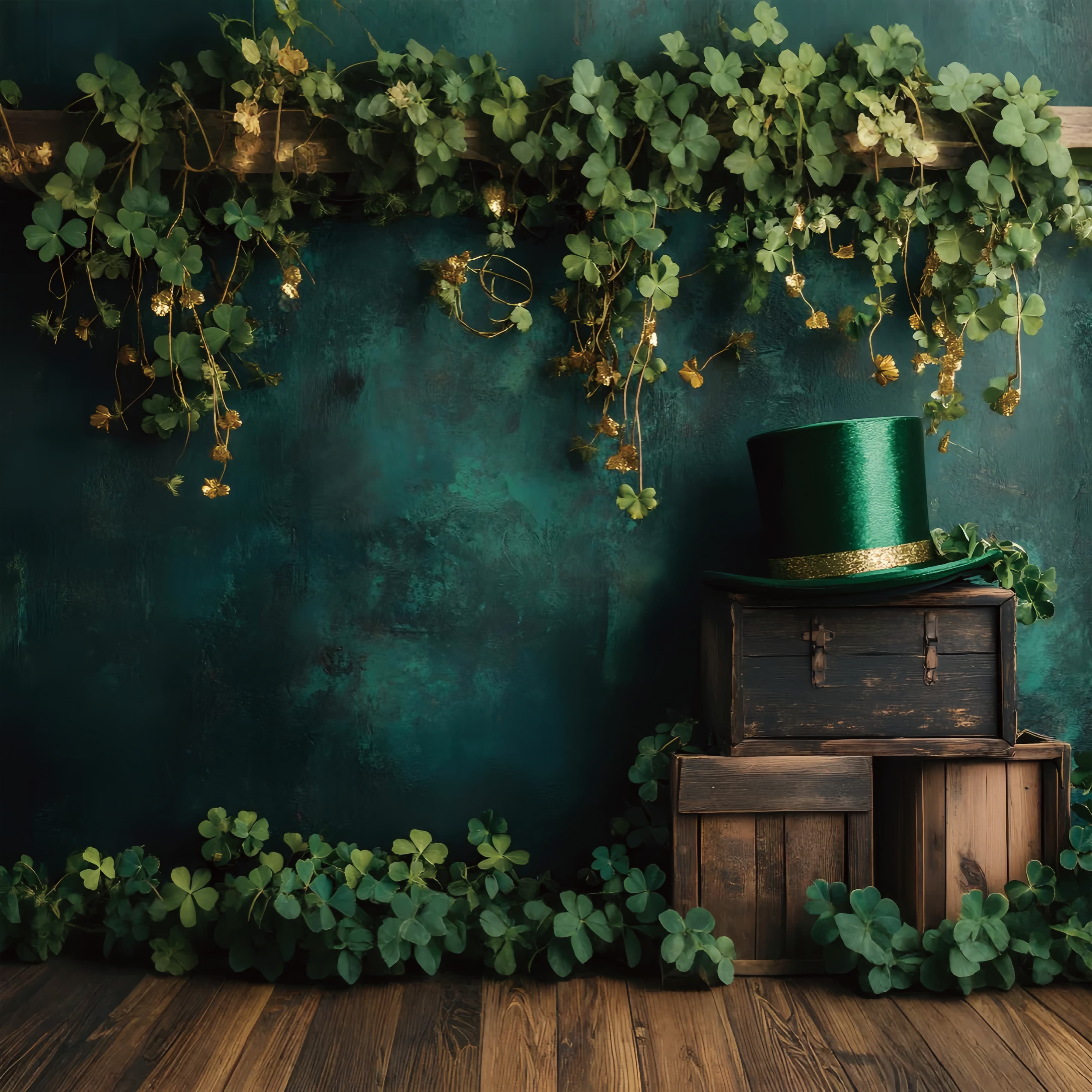 St Patrick's Backdrop Green Top Hat Clover Vines St Patrick's Day Backdrop UK LXX512-29
