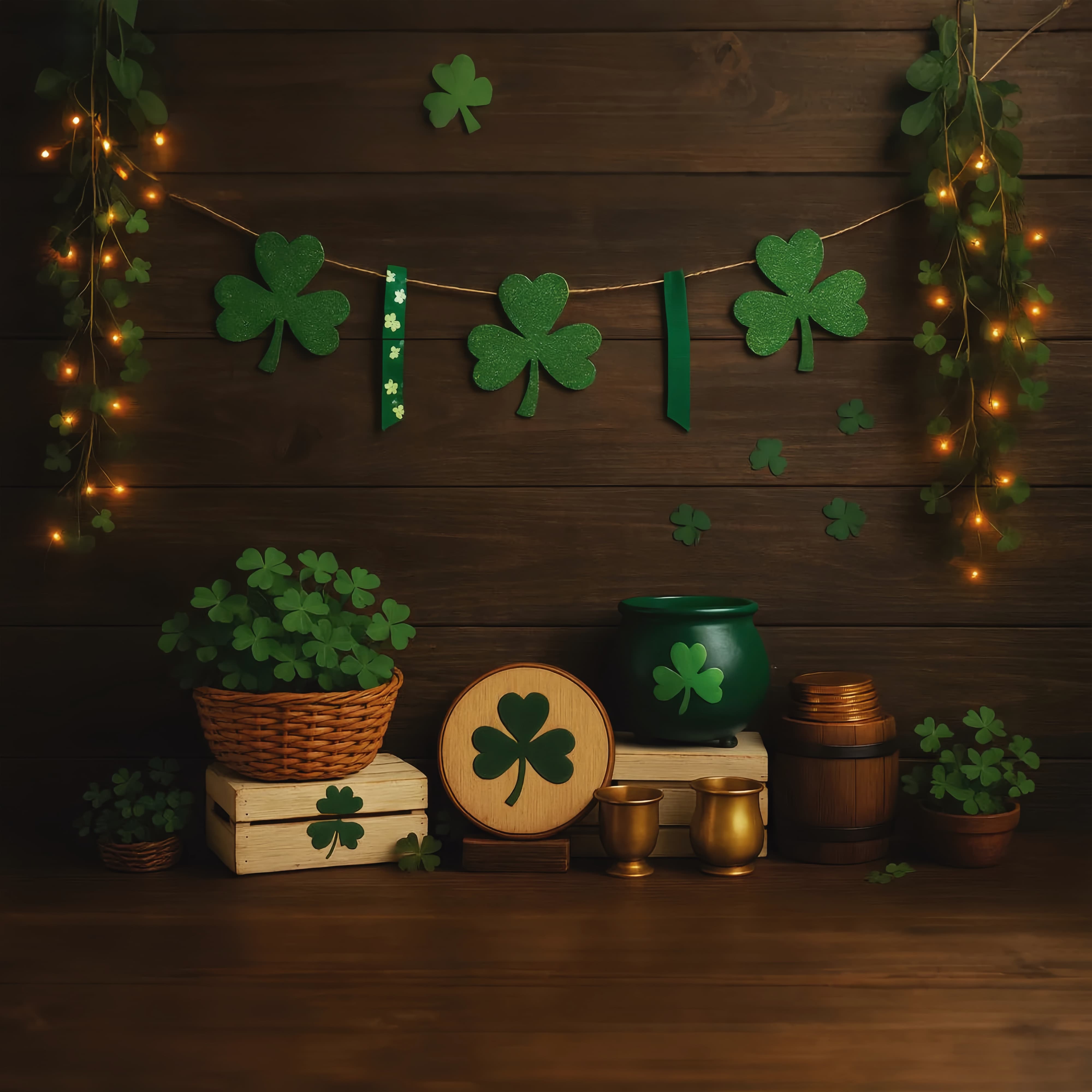 St Patricks Backdrop Rustic Shamrock Green Pot St Patrick's Day Backdrop UK LXX512-31