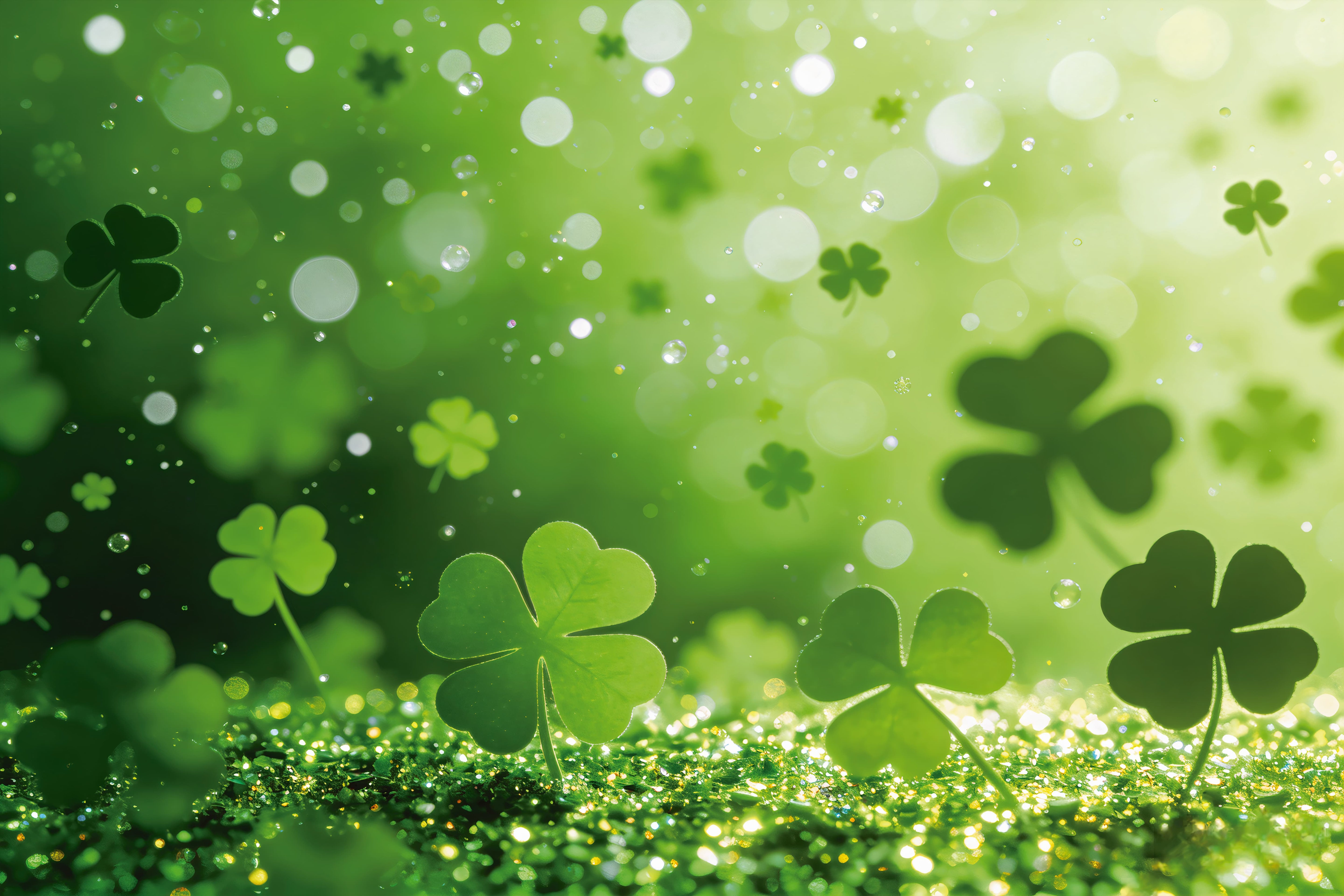 St Patrick's Day Photo Backdrops Soft Bokeh Clover Glow Lucky One Backdrop UK LXX512-41