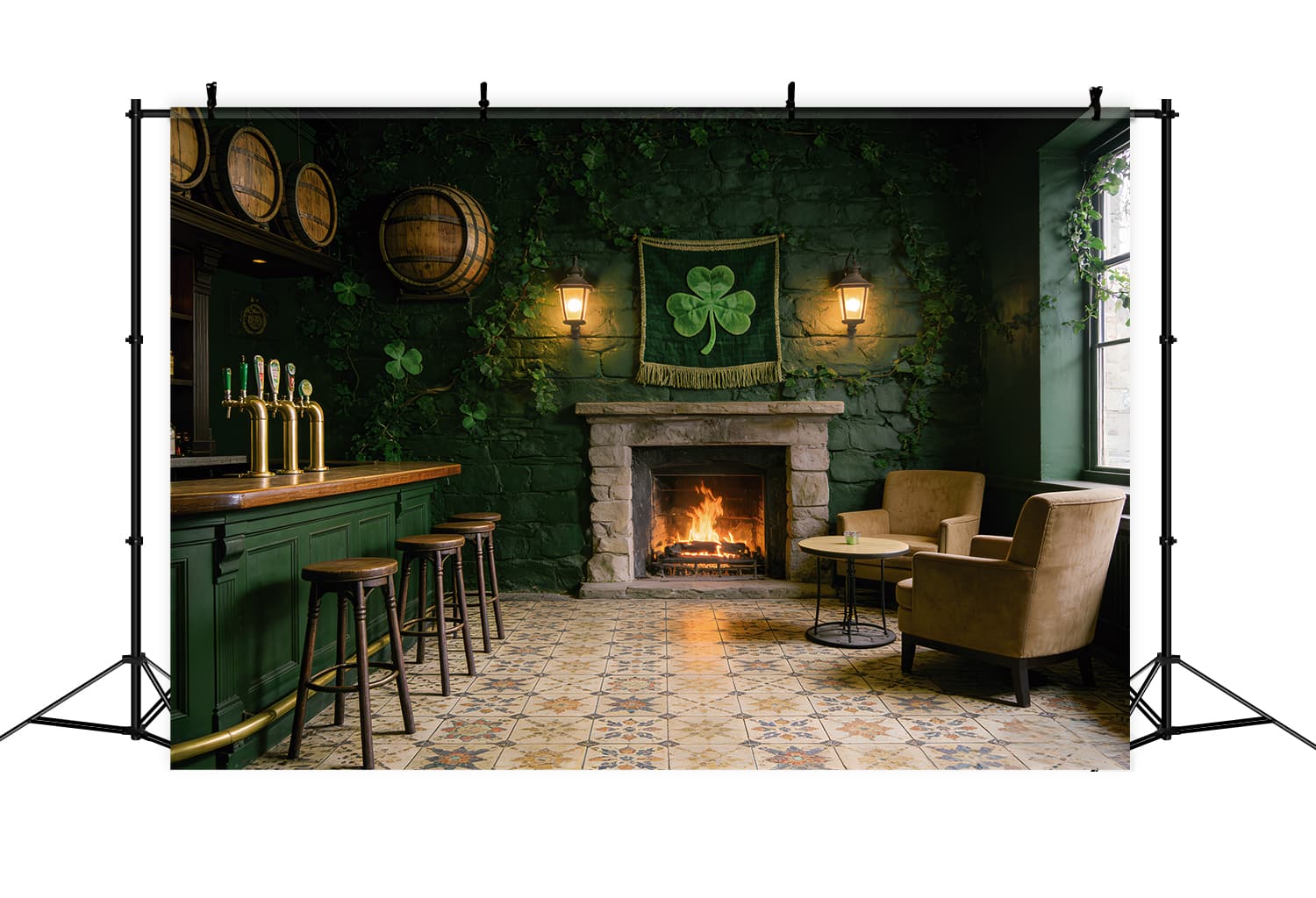 St Patrick's Day Backdrop Irish Pub Fireplace Interior St Patrick Backdrop UK LXX512-43