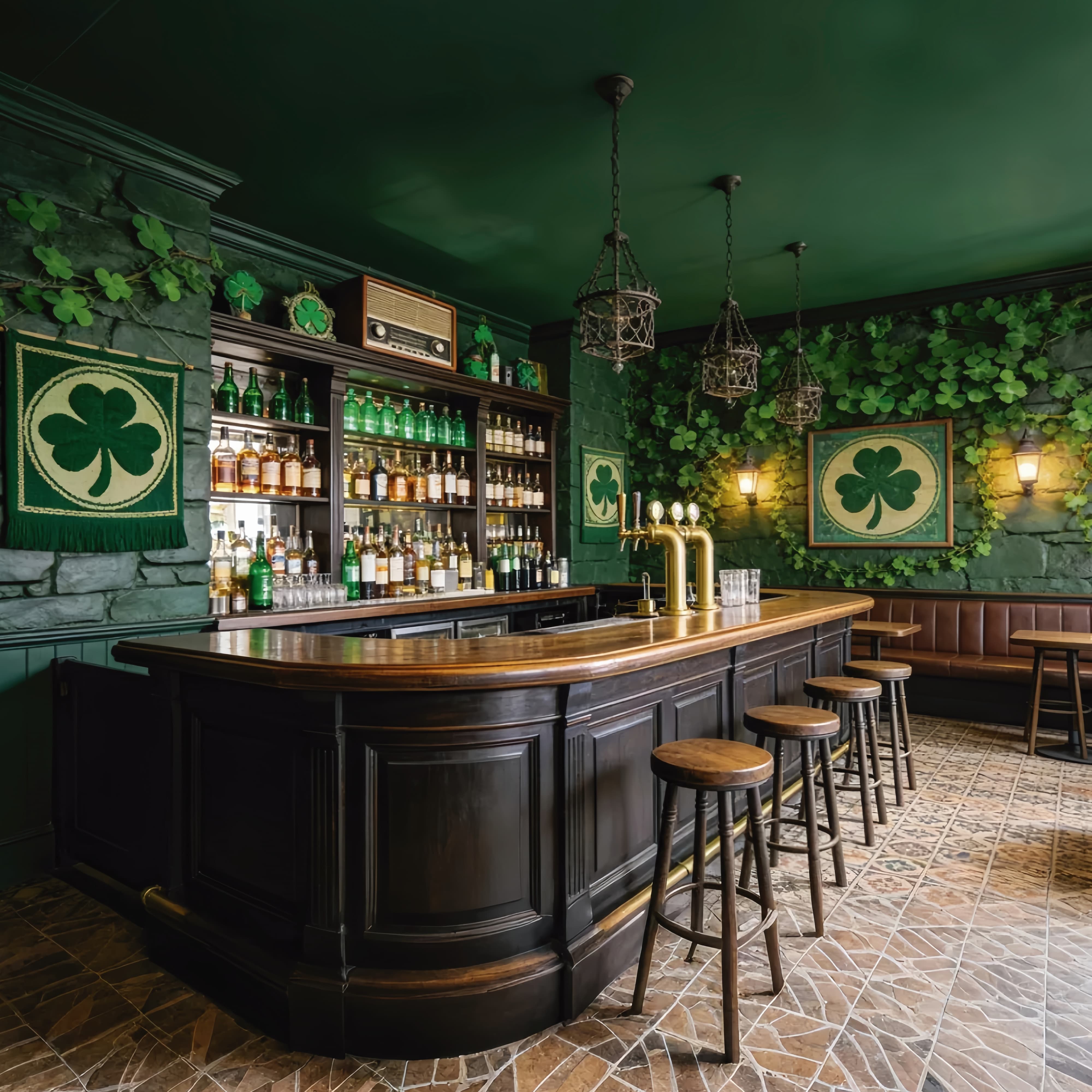 St Patricks Day Backdrop Emerald Clover Bar Counter Irish Backdrops UK LXX512-44