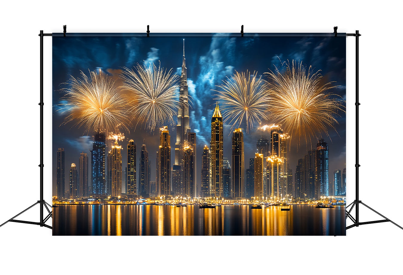 New Year Backdrop Ideas Golden Fireworks City Skyline Cityscape Photo Backdrop UK LXX512-8