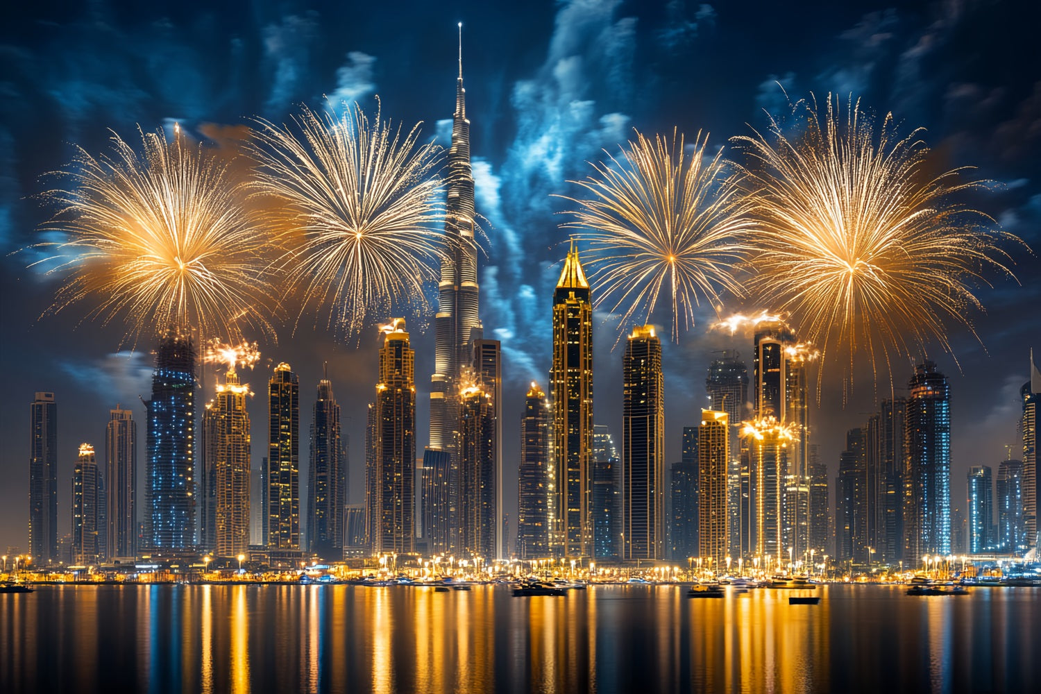 New Year Backdrop Ideas Golden Fireworks City Skyline Cityscape Photo Backdrop UK LXX512-8