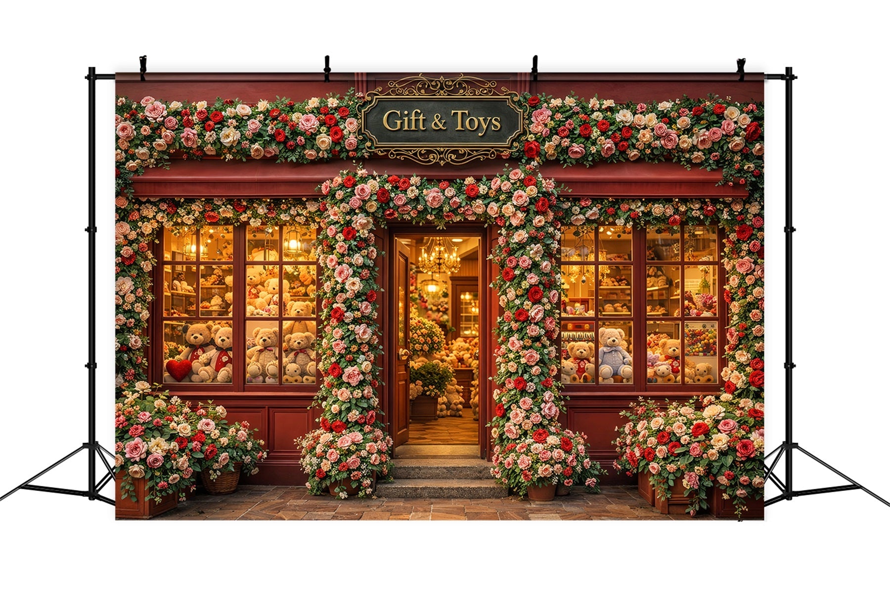Teddy Bears Valentine Backdrop Floral Gift Shop Rose Romantic Backdrop UK LXX512-81