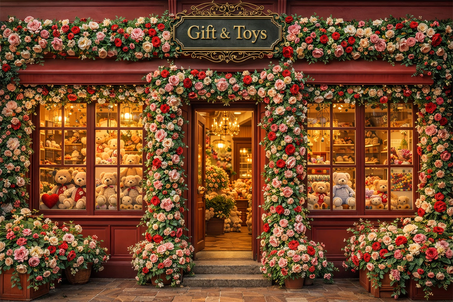 Teddy Bears Valentine Backdrop Floral Gift Shop Rose Romantic Backdrop UK LXX512-81