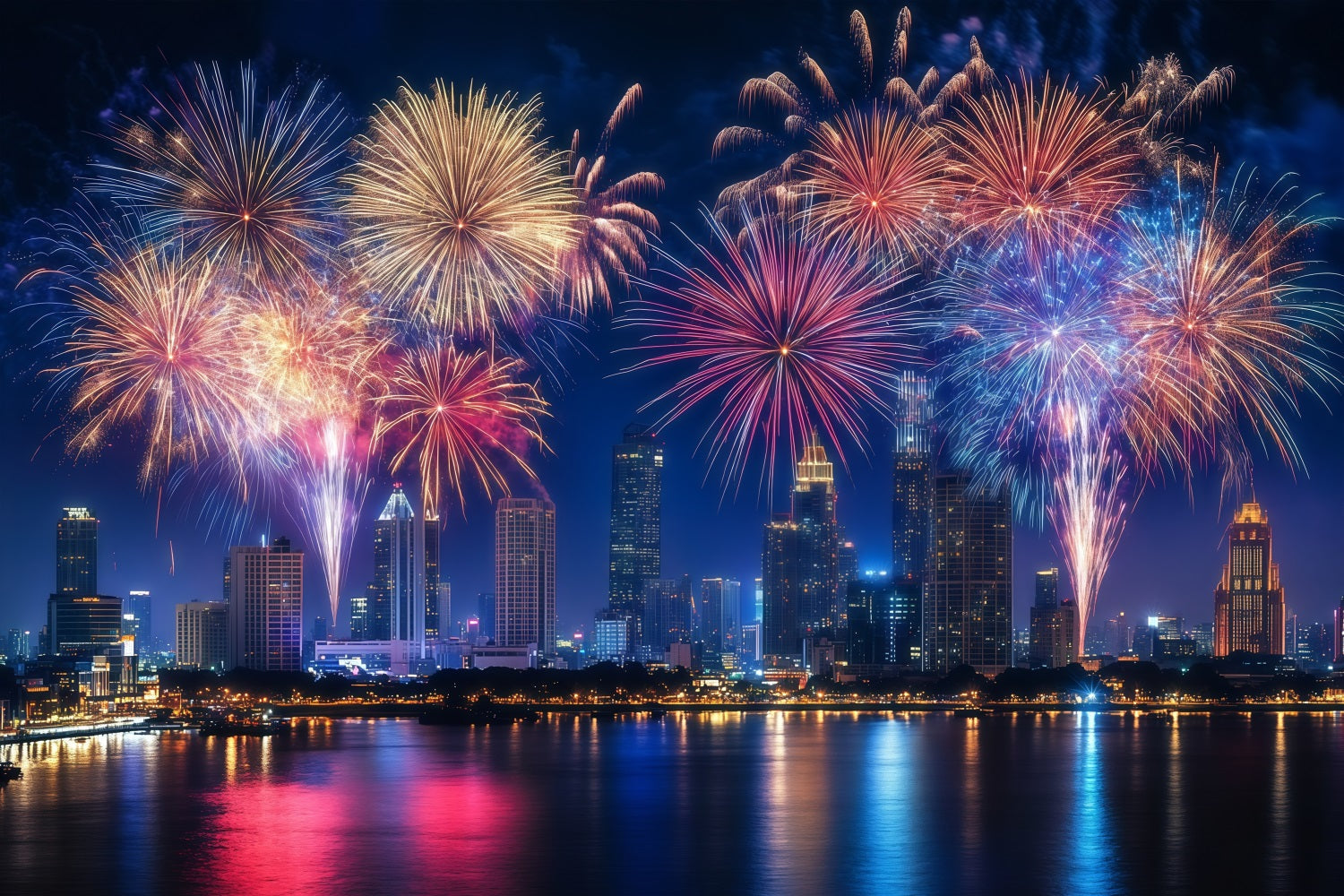 New Year Photo Backdrop Colorful Fireworks Cityscape City Night Backdrop UK LXX512-9