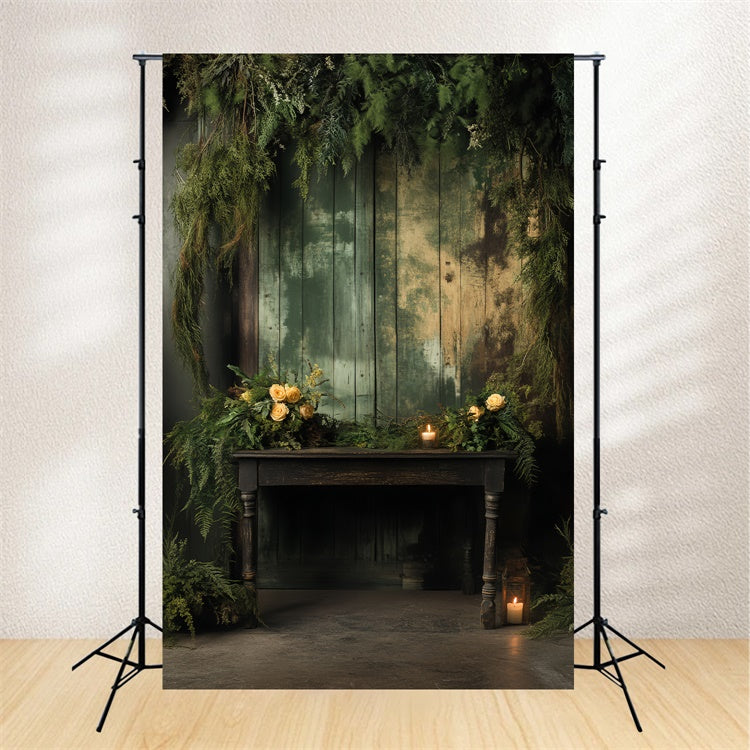 Backdrop Portrait Rustic Green Wood Panel Fabric Backdrop UK LXX57-262