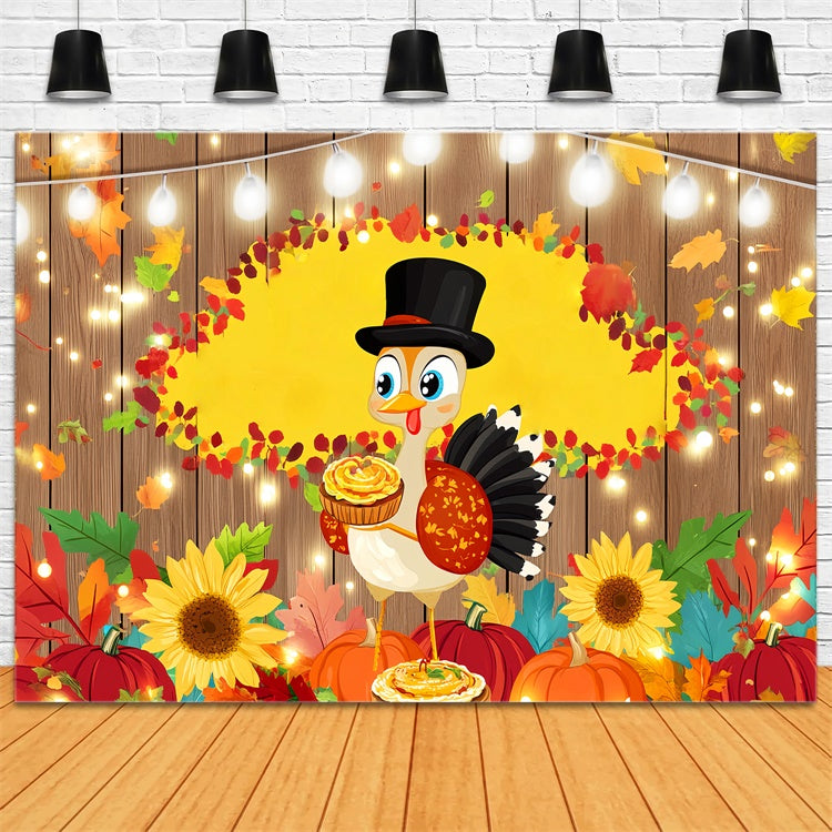 Happy Thanksgiving Backdrop Sunflower Turkey Cheer Backdrop UK LXX57-335