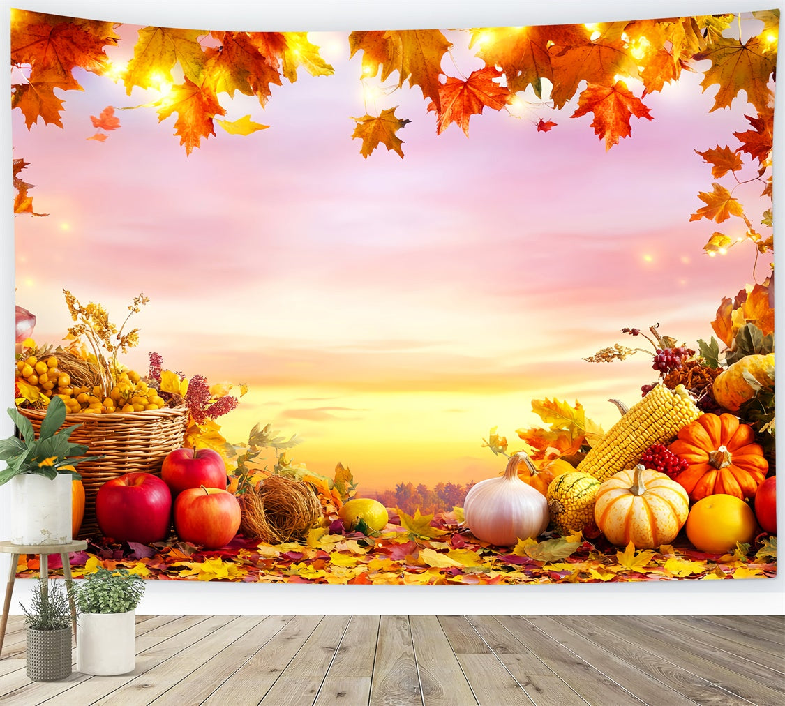 Thanksgiving Day Backdrop Apple Corn Sunset Photo Backdrop UK LXX57-340
