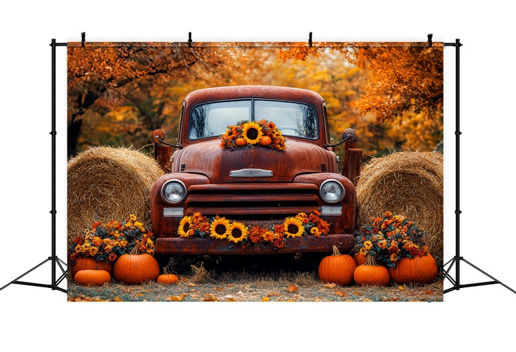 Backdrop Thanksgiving Rustic Truck Harvest Fall Backdrop UK LXX57-341