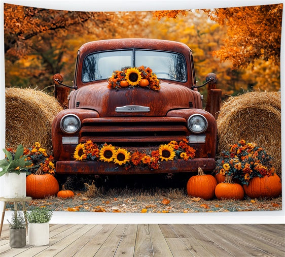 Backdrop Thanksgiving Rustic Truck Harvest Fall Backdrop UK LXX57-341