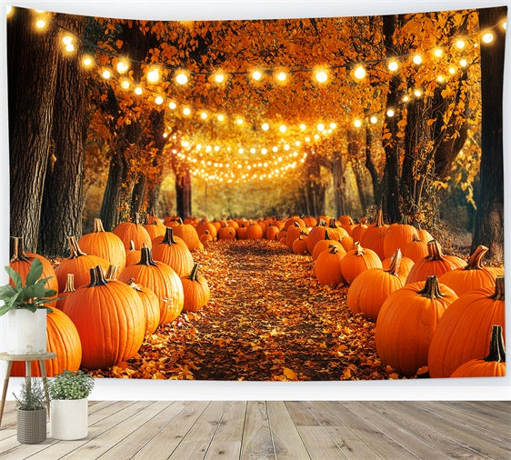 Thanksgiving Backdrop Pumpkin Light Trail Forest Backdrop UK LXX57-343