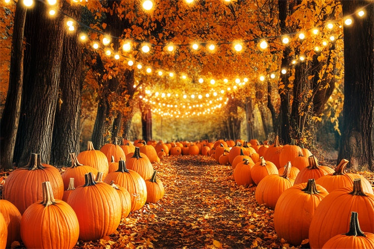 Thanksgiving Backdrop Pumpkin Light Trail Forest Backdrop UK LXX57-343
